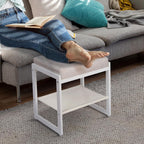 Vanity Stool, Makeup Vanity Chair for Vanity, Ottoman Seat for Bedroom Makeup Living Room,Foot Stool Foot Rest, (Beige&White)