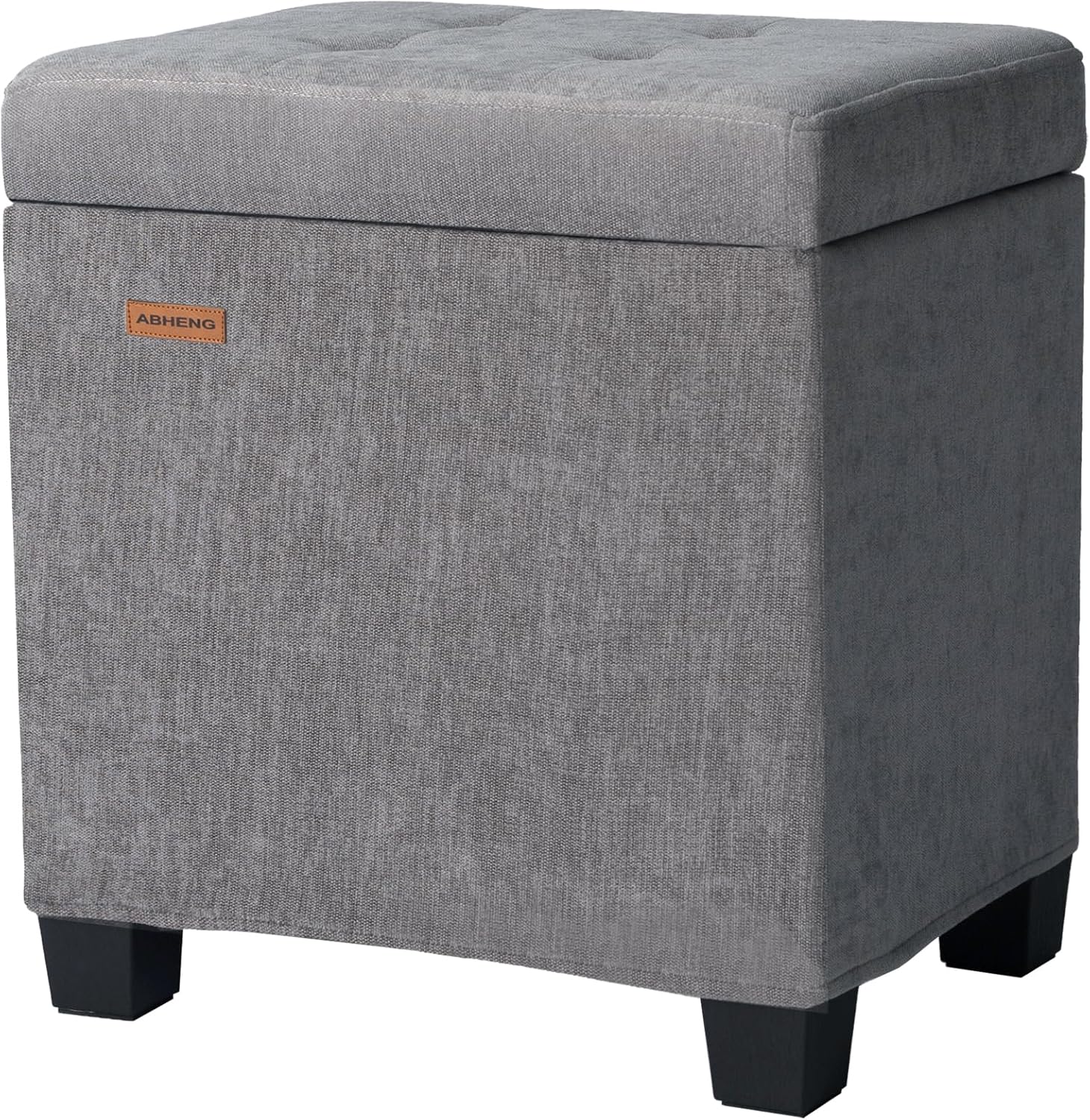 ABHENG Chenille Metal Framed Storage Ottoman,12.2" D x 16.1" W x 17.7" H Tufted Upholstered Ottoman with Storage,Foot Rest Stool with Legs,Holds 770 LB for Dorm Living Room Bedroom Gray UASND70G