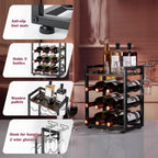 Wooden Countertop Wine Rack with Tray, Freestanding Wine Bottle Holder for 9 Bottles & 2 Glasses, Rustic Wine Stand for Home, Bar, Kitchen, Wine Cellar