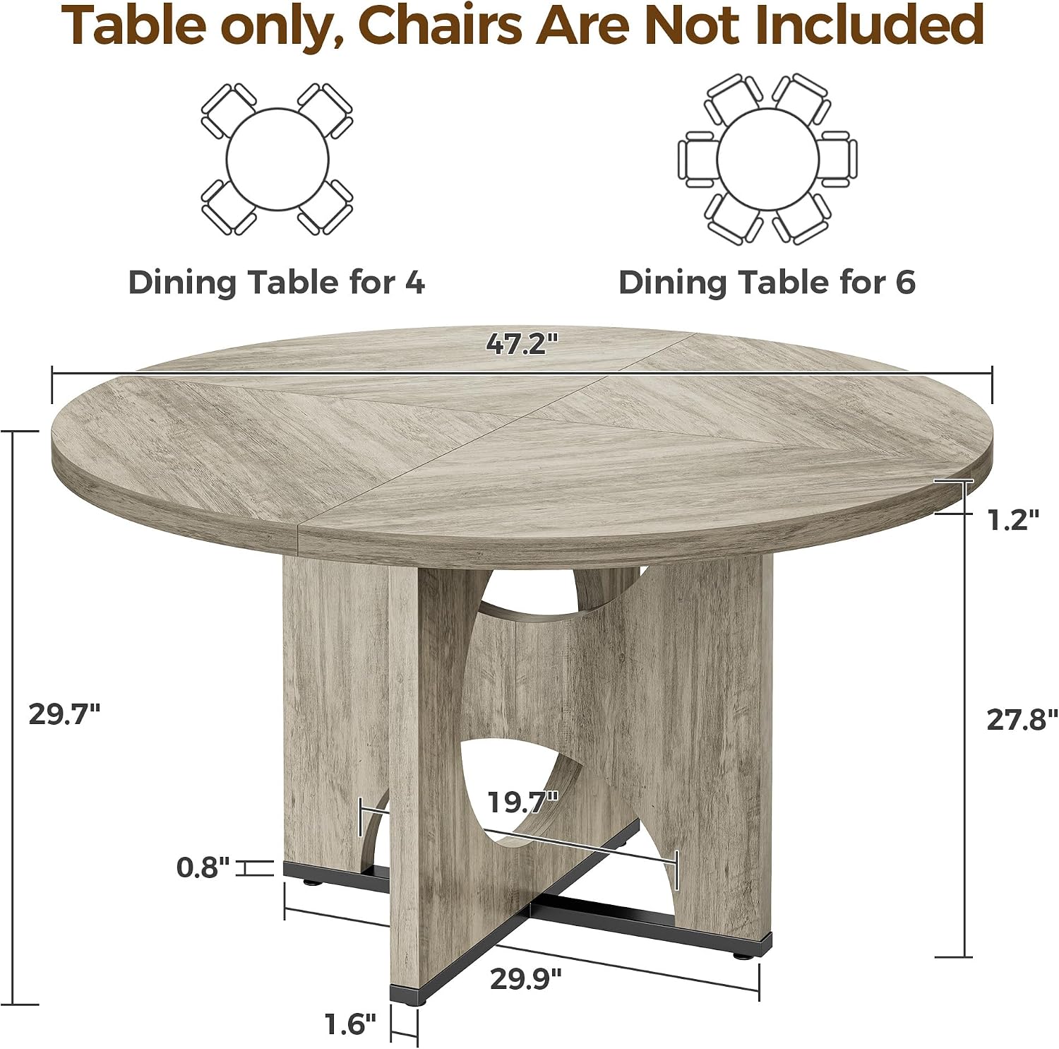 IRONCK 47.2" Round Dining Table for 4-6 People, Wooden Dining Room Table with H-Shape Pedestal Base, Farmhouse Dinner Table, Circle Kitchen Tables for Dining Room, Kitchen, Apartment, Light Gray