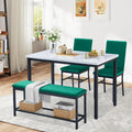 Dining Table Set for 4, 47.2" Faux Marble Kitchen Table Set with Upholstered Velvet Chairs and Bench, 4-Person Rectangular Space Saving Dinette Set for Apartment, Restaurant, Home (Green)
