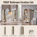 IFBUY 71" Tall Arched Bathroom Storage Cabinet, 7-Tier Modern Farmhouse Storage Cabinet with Adjustable Shelves, Wood Freestanding Cabinet for Bathroom, Living Room, Entryway, Hallway (Cream)