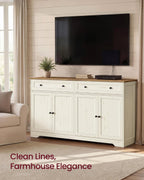 VASAGLE Siren Collection - Buffet Cabinet, Farmhouse Coffee Bar Cabinet with 2 Drawers, Adjustable Shelves, 4 Doors, Sideboard, 15.8 x 55.1 x 31.5 Inches, Rustic White and Honey Brown ULSC541WJ01S