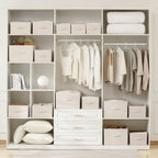 linen closet organizers and storage, Large Storage Baskets, washable, clothes organizer with handle, sweater organizer for closet (Beige, 15¾"x11¾ x9¾)