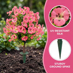 Outdoor Artificial Simulated Trees 2-Piece Set, UV-Resistant Simulated Boxwood Fake Shrubs with Ground Stakes for Outdoor Porch & Garden Decoration (Pink)