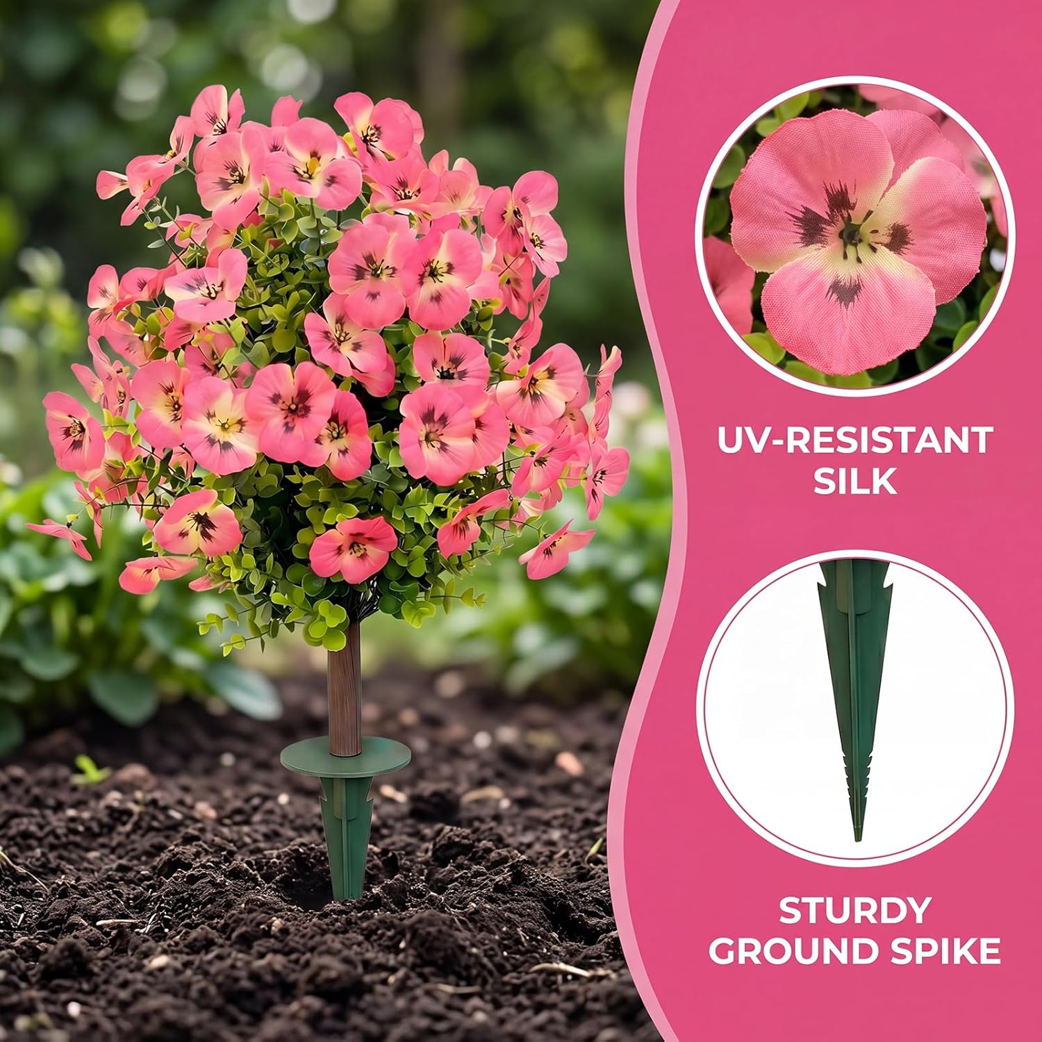Outdoor Artificial Simulated Trees 2-Piece Set, UV-Resistant Simulated Boxwood Fake Shrubs with Ground Stakes for Outdoor Porch & Garden Decoration (Pink)