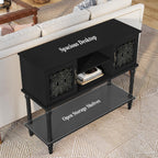 ARTPOWER Vintage Console Table with Hand-Carved Doors, 42" Narrow Entryway Table with Storage, Retro Sofa Table with Open Storage Shelf, Console Tables for Entryway, Hallway, Foyer, Living Room, Black