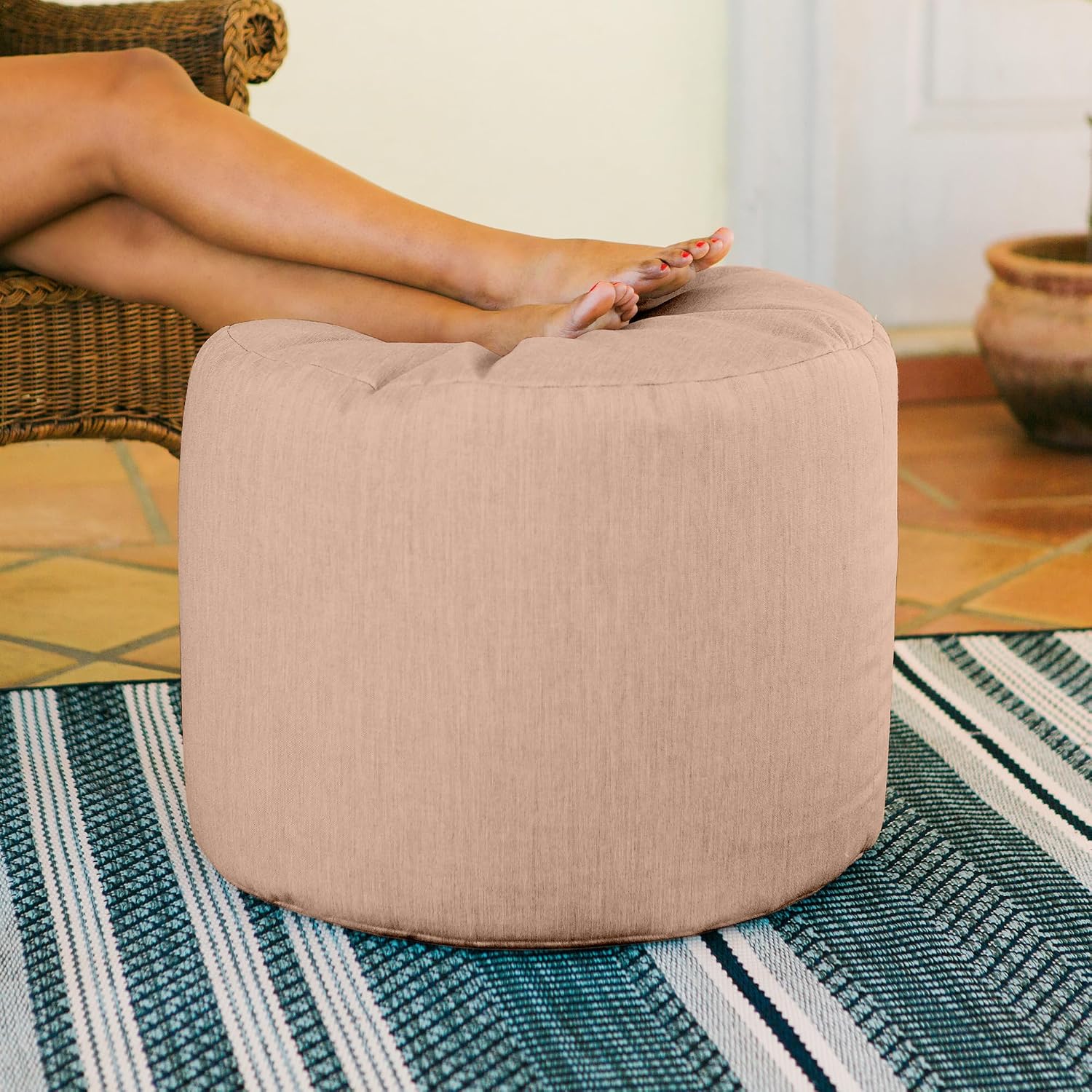 Jaxx Spring Indoor/Outdoor Bean Bag Pouf Ottoman, Sunbrella Petal