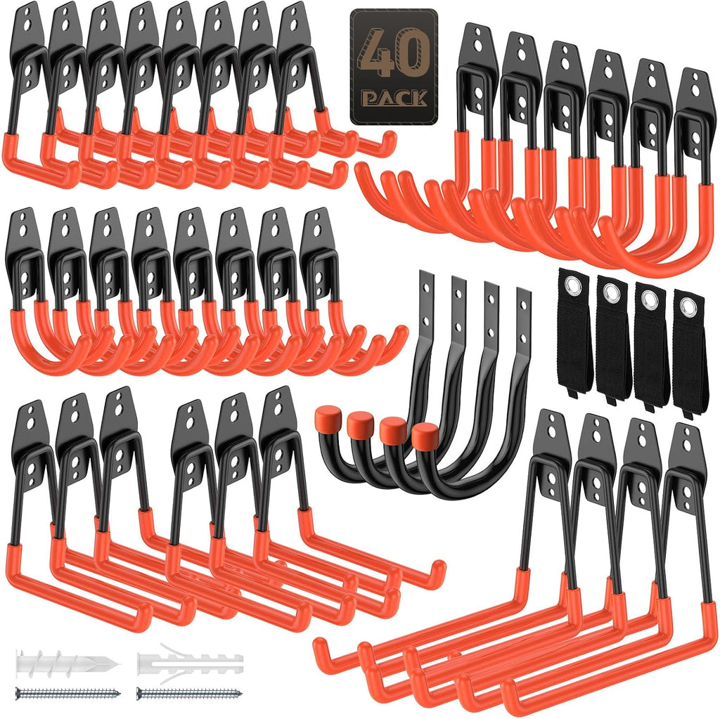 40-Pack Heavy Duty Garage Hooks for Hanging & Storage Items