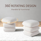 Get Set Style 360° Swivel Linen Ottoman, Modern Upholstered Foot Stool, Multifunctional Vanity Chair Accent Stool for Small Space, Living Room, Bedroom, Entryway, Warm Ivory