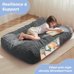 MAXYOYO Bean Bag Chair Bed for Kids, Convertible Bean Bag Folds from Lazy Chair to Floor Bed, Machine Washable Corded Fabric, Stuffed Floor Sofa Couch for Boys and Girls, Dark Grey