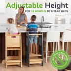 OCODILE Toddler Tower with a Sliding Door and 3 Adjustable Heights - Safe Toddler Kitchen Step Helper with Support Feet - Updated Design for 18+ Months to 6-Year-Old Kids - Varnished