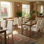 Upholstered Dining Chair Modern Stylish Parsons Kitchen Diner High Back with Bronze Nailhead Trim & Wood Legs, Set of 2, Beige