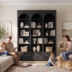 UPOSOJA 73.3" H Triple Wide Bookshelf with 2 Drawers, 6 Tier Tall Bookcase with Storage, Large Bookcase with 5 Adjustable Shelves, Wood Bookshelves and Bookcases for Home Office (Black)