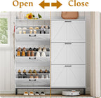Wodeer Shoe Cabinet Storage for Entryway, Shoe Storage Cabinet with 6 Flip Drawers, Freestanding Narrow Shoe Rack Organizer with Metal Legs, Adjustable Shelves & Open Storage for Foyer, Hallway, White