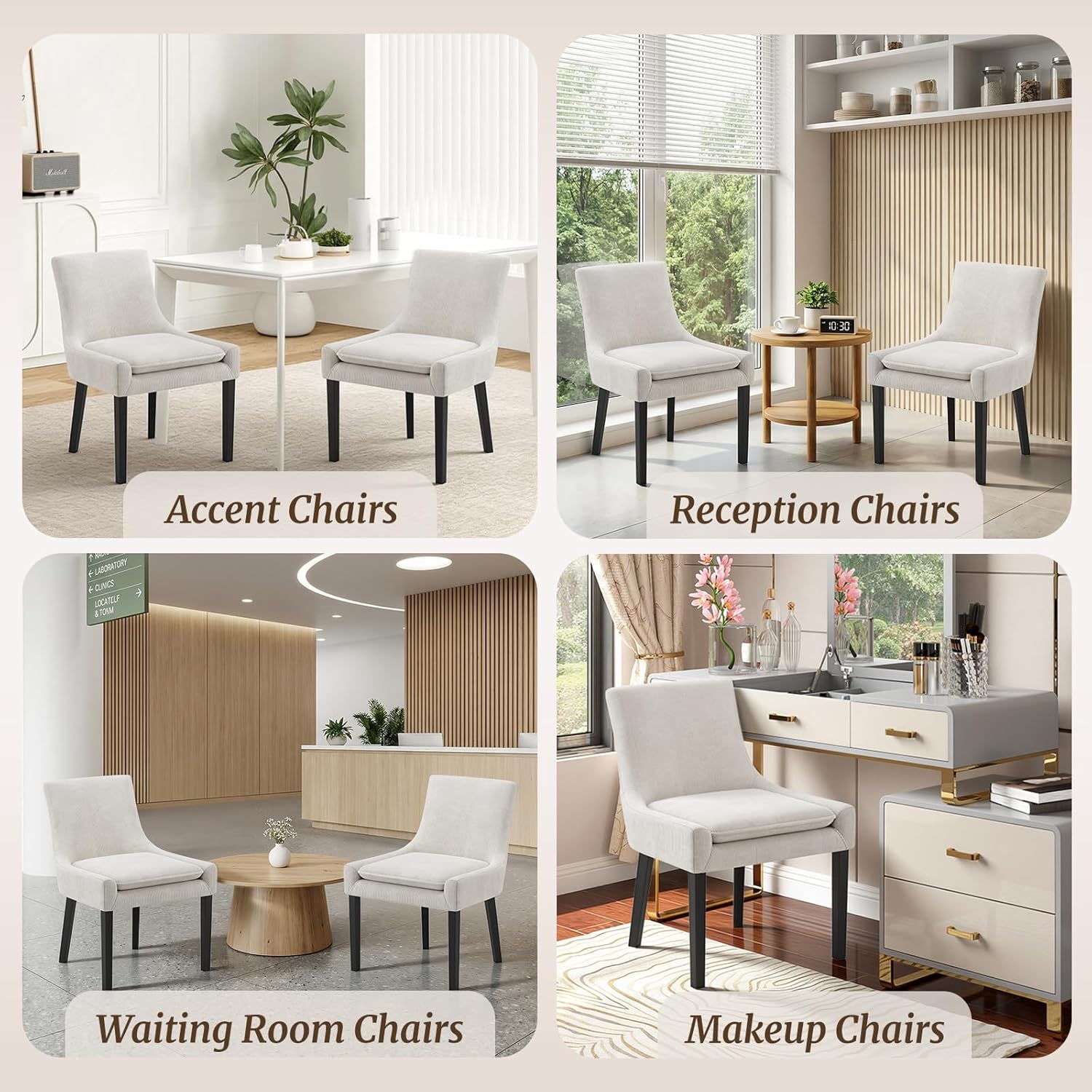 Modern Dining Room Chairs Set of 6 with Mid Back and Wood Legs, Upholstered Kitchen Chairs for Dining Room/Living Room, Beige
