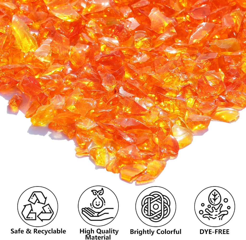 QYGL Crushed Glass - 2.1LB Orange Broken Glass Pieces 3-6mm, for Resin Art, DIY Crafts, Home Decor, Vase Fillers, Tabletop Fire Pit, and Aquarium Rocks