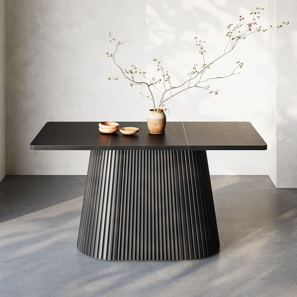 LITTLE TREE 59" Farmhouse Dining Table for 4-6 People, Modern Rectangular Kitchen Table with Metal Pedestal Base, Perfect for Dining Room, Kitchen, Living Room (Black)