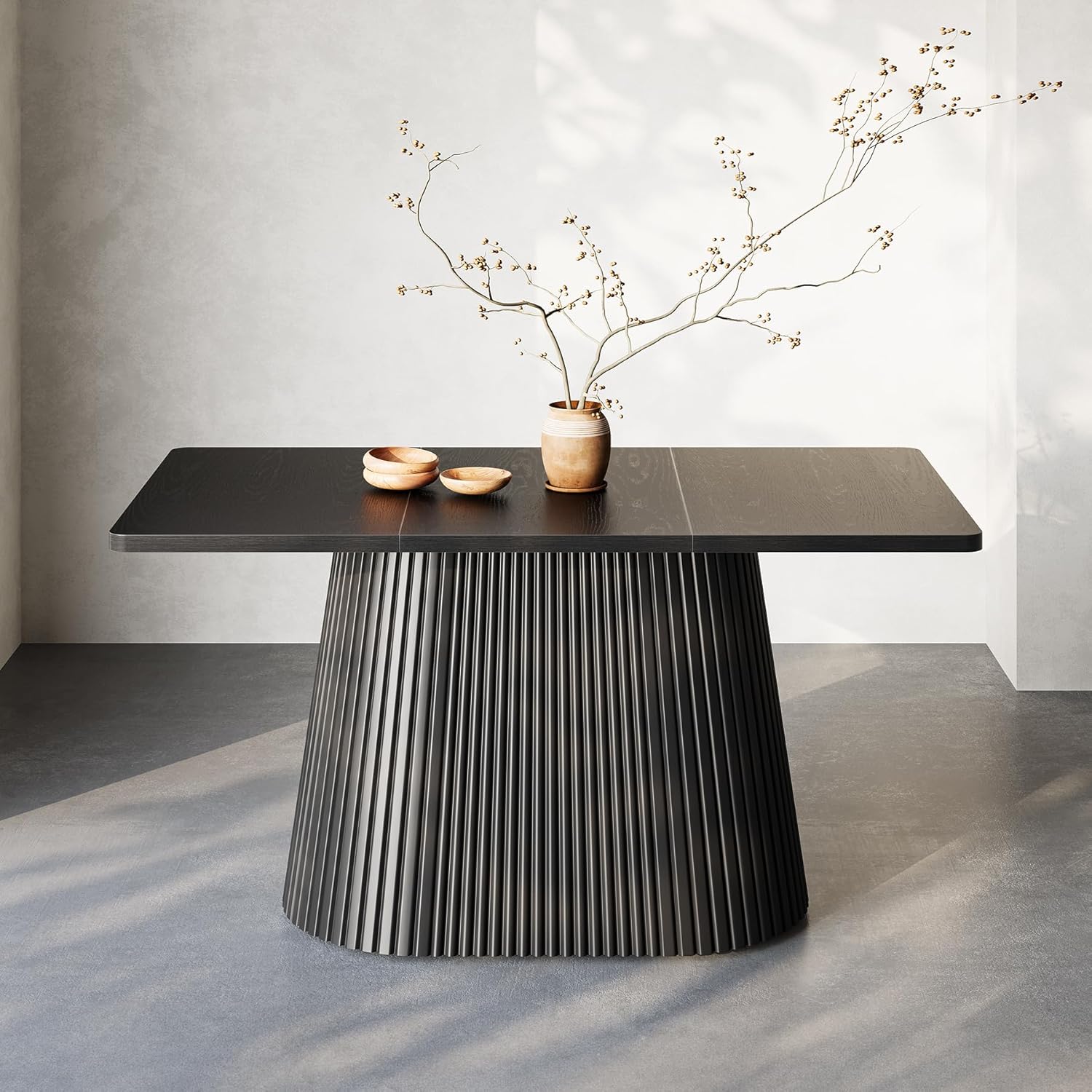 LITTLE TREE 59" Farmhouse Dining Table for 4-6 People, Modern Rectangular Kitchen Table with Metal Pedestal Base, Perfect for Dining Room, Kitchen, Living Room (Black)