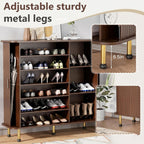 YOLENY 6-Tier 47'' Shoe Cabinet with Sliding Door, Wooden Shoe Storage Cabinet with Adjustable Shelves, Mid-Century Modern Freestanding Shoe Storage Organizer Walnut