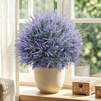 25.6" Artificial Lavender Topiary Ball with Pots, Rust-Proof Coated Metal Ground Spikes, UV-Resistant & Fade-Proof Faux Shrub for Porch, Indoor, Outdoor & Pathway Decor (2 Pcs)