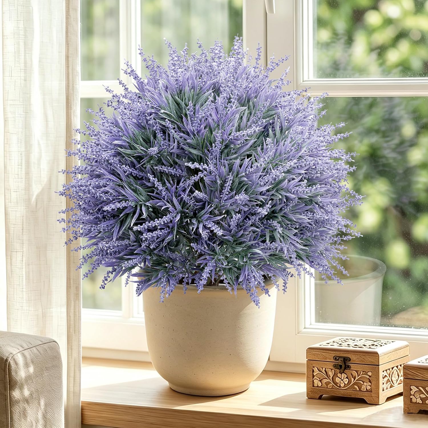 25.6" Artificial Lavender Topiary Ball with Pots, Rust-Proof Coated Metal Ground Spikes, UV-Resistant & Fade-Proof Faux Shrub for Porch, Indoor, Outdoor & Pathway Decor (2 Pcs)