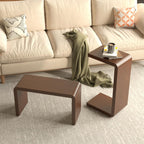 C Shaped End Table Solid Wood Sofa Side Table for Couch Bed or Living Room Space Saving Snack Table for Bedroom Office or Balcony Wooden Nightstand for Laptop and Narrow Spaces