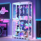Large Display Cabinet with Glass Doors, 8-Tier RGB Curio Cabinet with Smart Human Induction & Remote Control, 73" Tall Stable Glass Display Case for Collectibles, Figures, Lockable Storage, White