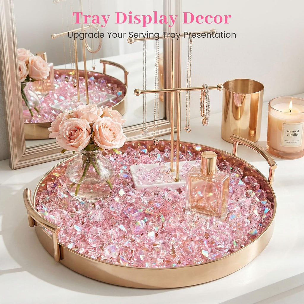 DomeStar Dazzling Pink Ice Rocks, 180PCS Holographic Acrylic Crushed Ice Sparkling Fake Diamonds Holographic Plastic Gems for Vases Fillers Table Scatter Decoration