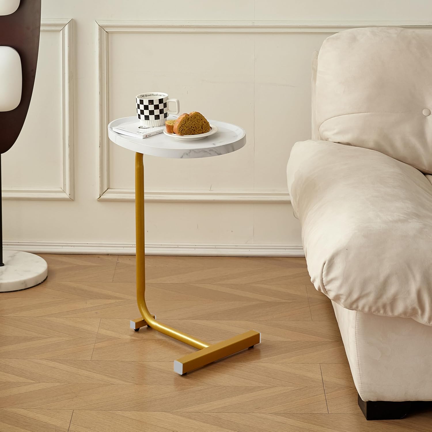 C-Shaped End Table, Small Side Table for Couch, Sofa Table with Metal Frame TV Tray Table for Living Room, Bedroom, Bedside, White, 2-Pieces