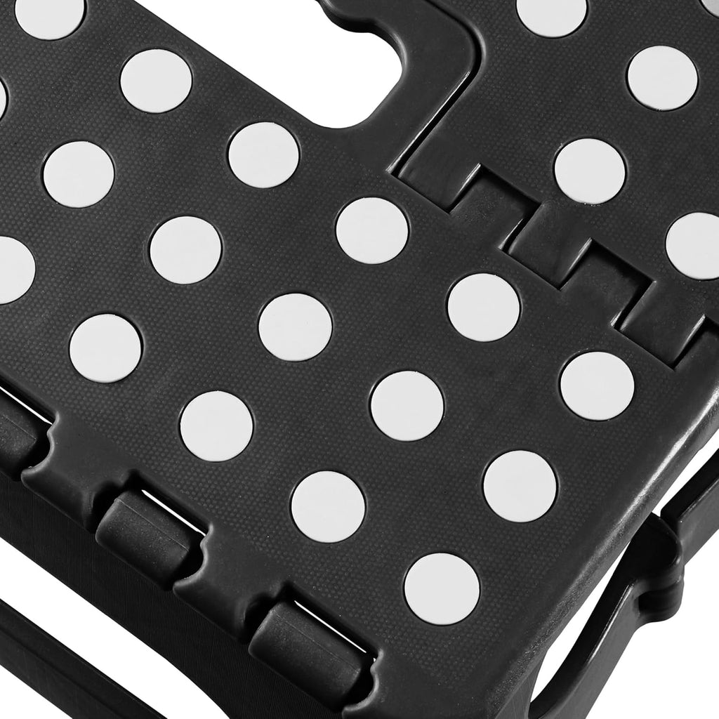 Casafield 16" Folding Step Stool with Handle, Black - Portable Collapsible Small Plastic Foot Stool for Adults - Use in the Kitchen, Bathroom and Bedroom
