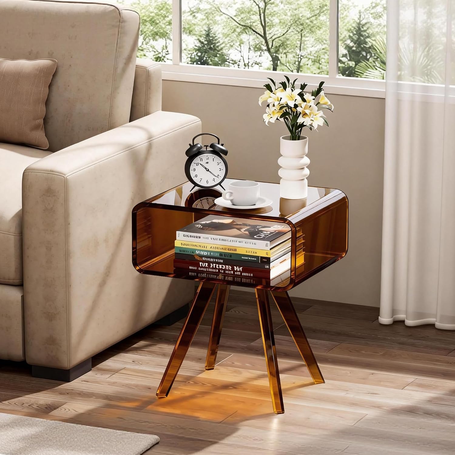 Acrylic Side Table, Acrylic Nightstand Bedside Table for Bedroom (Dark Brown, 16.1'' x 11.8'' x 19.7'')