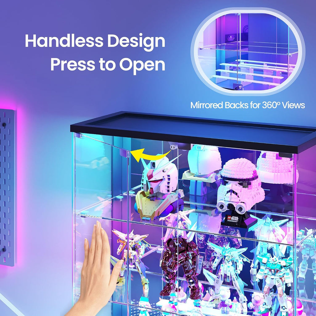 Lvifur 71" Tall Glass Display Cabinet with RGB Lights for Living Room,Black | 6-Tier Lockable Curio Cabinet with Glass Door,Display Shelves,App Control,Motion Sensor,Display Case for Collectibles/Books
