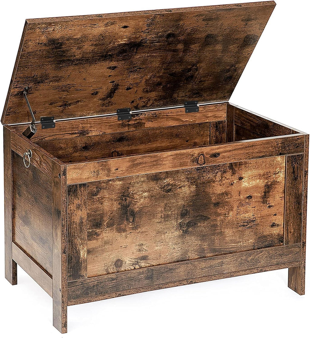 HOOBRO Toy Box, Retro Wooden Look Storage Chest with Safety Hinge, Entryway Storage Bench Supports 220 lb, 29.9 x 15.7 x 18.9 Inches Toy Chest Organizer, Easy Assembly (Rustic Brown) BF75CW01G2