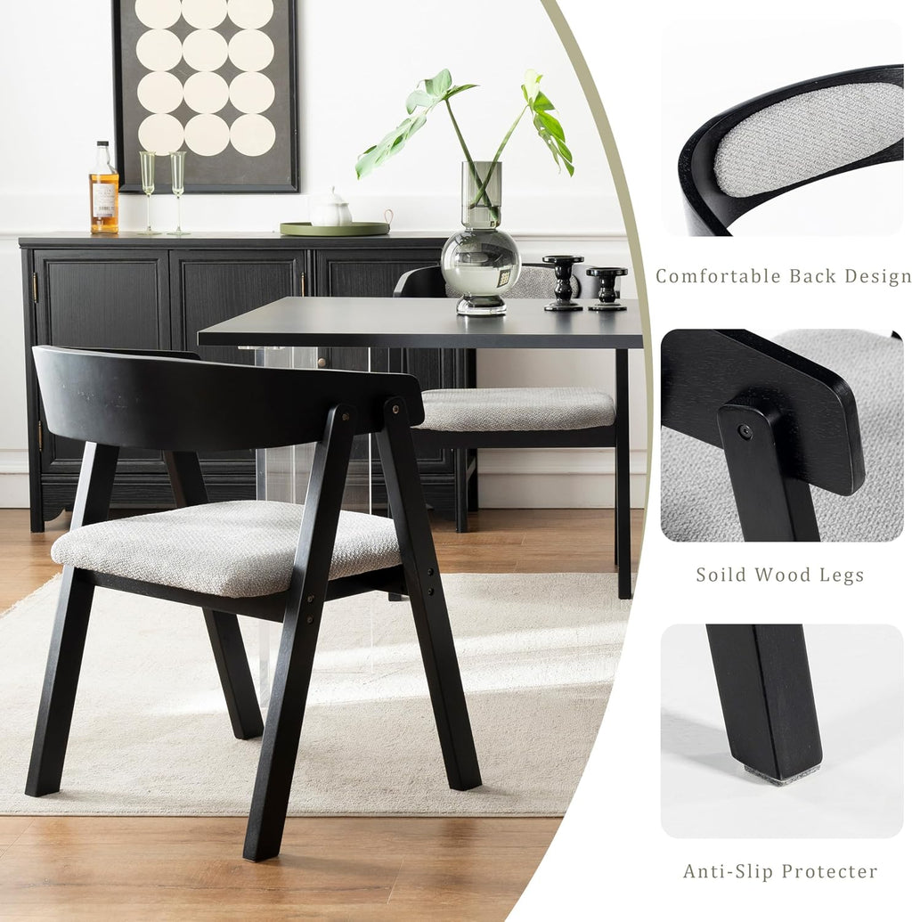 Chogori Wooden Dining Chairs, Modern Dining Room Chairs with Arms and Upholstered Seat, Farmhouse Style Chairs for Kitchen, Dining Room, Living Room (Black, Set of 4)