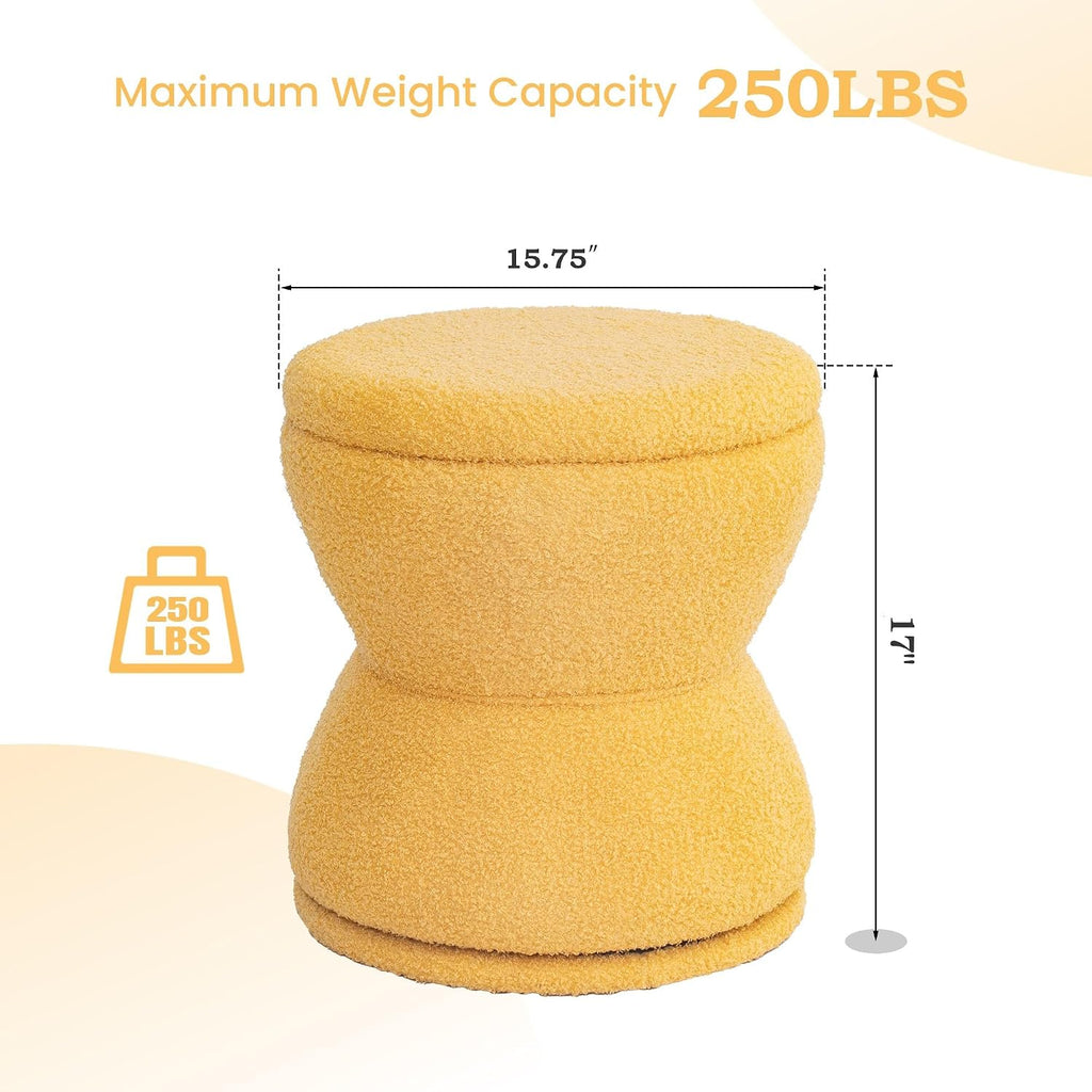 DHMAKER Round Ottoman with Storage, 360°Swivel Vanity Stool Chiar, Small Makeup Chair Comfy Upholstered Foot Stool with Thick Padded for Living Room, Bedroom, Entryway,Yellow