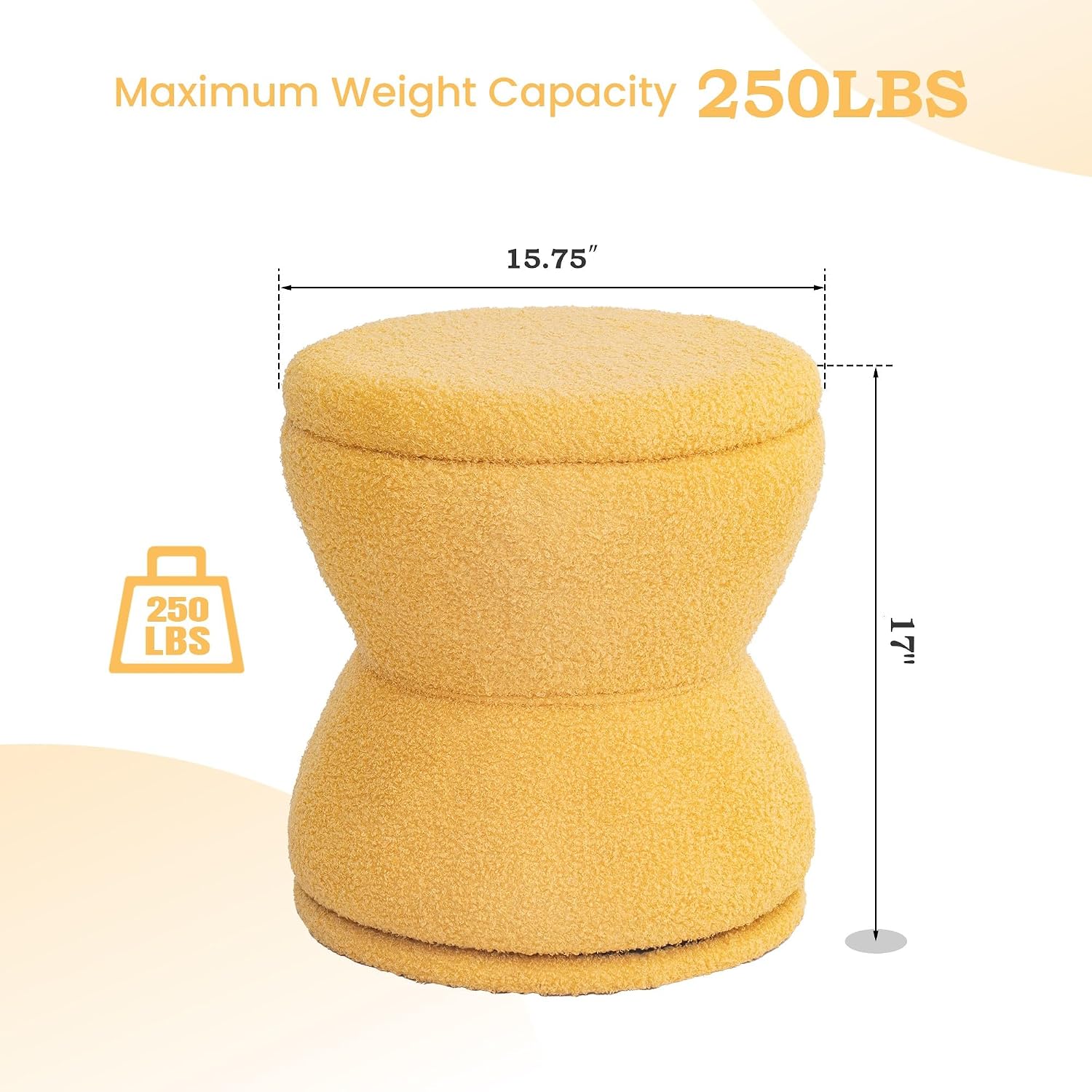 DHMAKER Round Ottoman with Storage, 360°Swivel Vanity Stool Chiar, Small Makeup Chair Comfy Upholstered Foot Stool with Thick Padded for Living Room, Bedroom, Entryway,Yellow