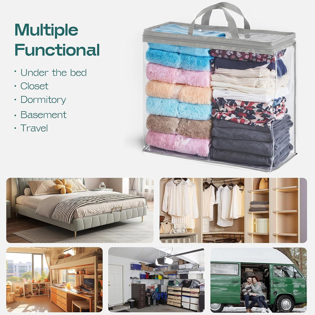 10 Pack Clear Storage Bags for Clothes, 22L Blanket Storage Bags, Under Bed Storage, Closet Organizers Bag, Upgraded Version Two-Way Zippers Design(Grey, 10PACK)