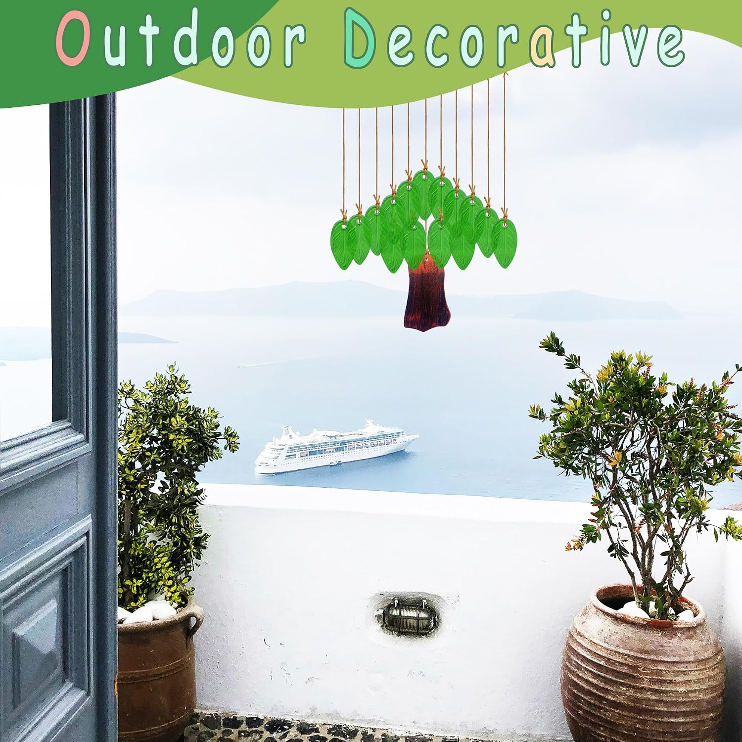 Leaf Shape Glass Wind Chimes for Outside Decoration, Green Tree Windchimes Outdoors Unique, Handcrafted Suncatcher Glass Art Wind Chimes for Women, Hanging Outdoor Christmas Decor
