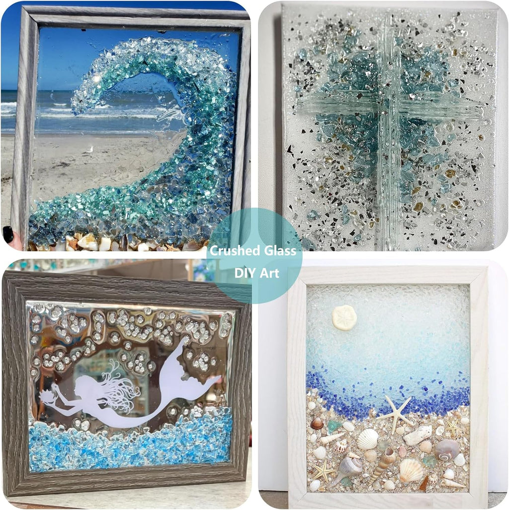 Crushed Glass for Resin Art, DIY Crafts, and Home Decor - 0.9LB Turquoise Broken Glass Pieces 3-6mm, for Vase Fillers, Tabletop Fire Pit, and Aquarium Rocks