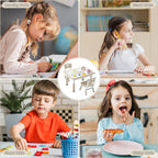 DOREROOM Kids Table and 2 Chairs Set, Height-Adjustable Toddler Table and Chair Set with Graffiti Desktop, 31.5''L x 23.6''W Children Activity Table for Daycare, Classroom, Home