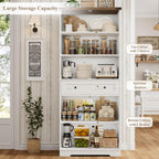 HOSTACK 71" Tall Pantry Cabinet, Farmhouse Kitchen Pantry with Storage Shelves, Barn Doors Food Storage Cabinet, Freestanding Kitchen Hutch with Large Drawer for Living Room, White + Rustic Brown