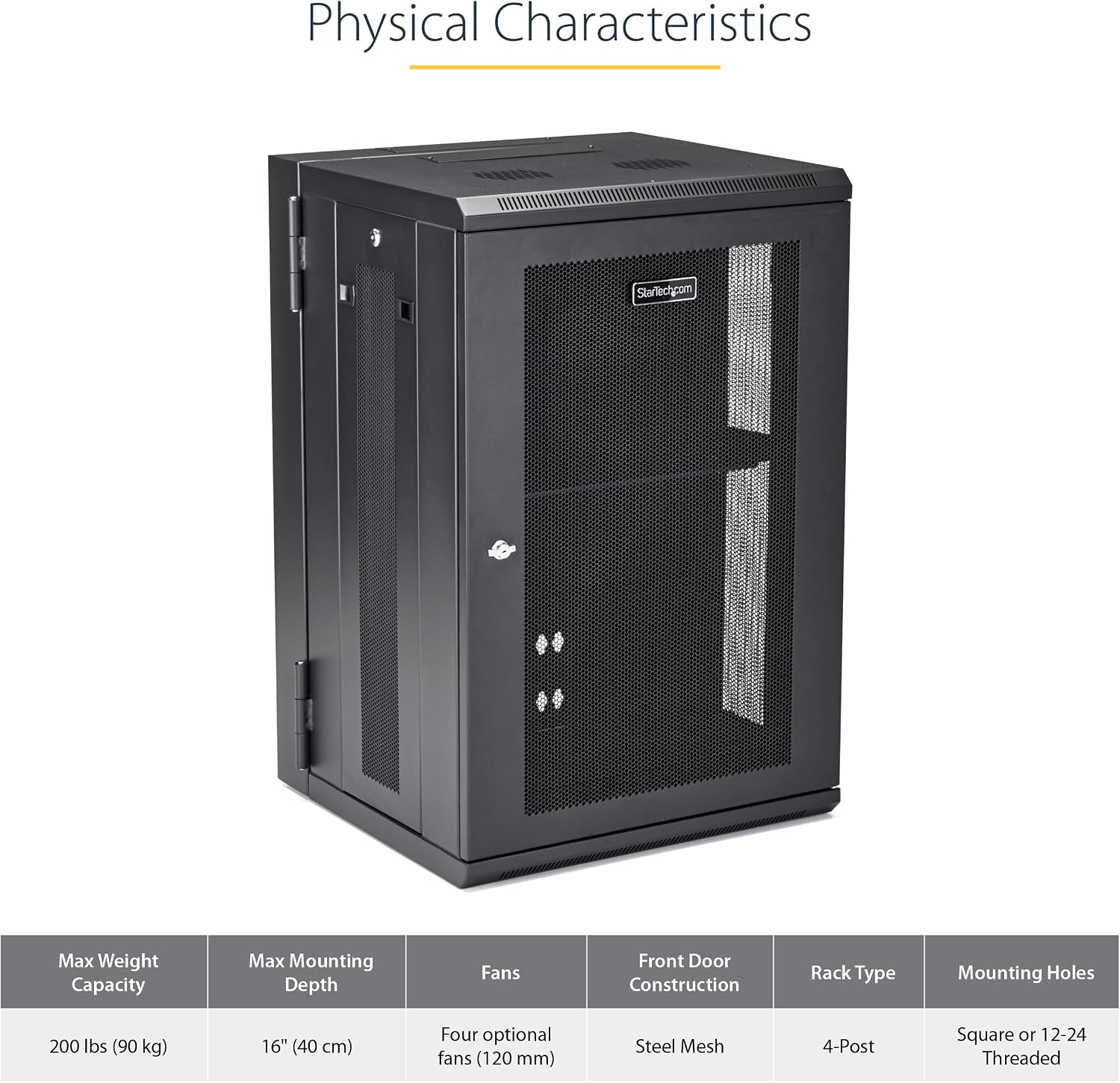 StarTech 4-Post 18U Wall Mount Network Cabinet w/ 1U Shelf, 19" Wall-Mounted Server Rack Kit for IT / Data Computer Equipment, Ships Fully Assembled