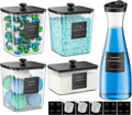 3+1+1 Pack Laundry Pods Container & Dryer Sheet Holder with Lid, 54OZ Liquid Soap Detergent Dispenser for Powder, Beads and Fabric Softener, Black Laundry Room Organization and Storage, 10 Labels