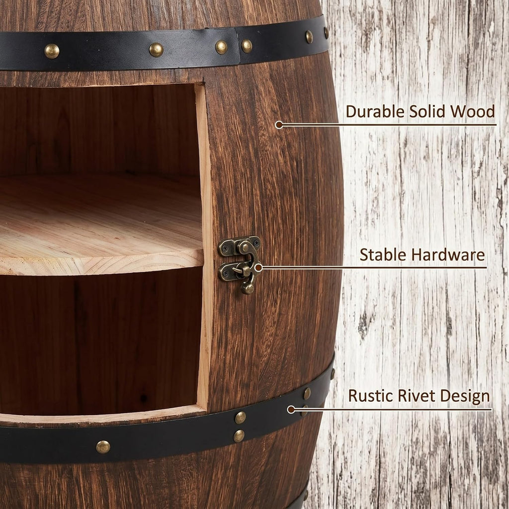 Wooden Whiskey Barrel Table Multi-Functional Wine Barrel Table For Living Room Bedroom Balcony Farmhouse Bar And Rustic Home Decoration With Solid Wood Structure (31.5×18.9×13.8in/80×48×35cm)