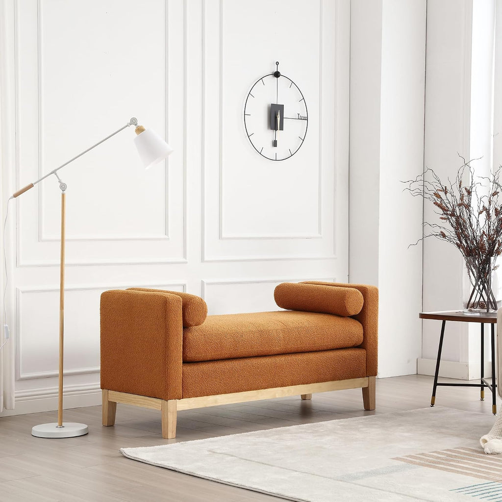 Ottoman Bench,End of Bed Bench with Wood Legs & Bolster Pillows,Upholstered Bench for Bedroom, Living Room, Entryway,53.5" W, Navy (Caramel)