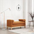 Ottoman Bench,End of Bed Bench with Wood Legs & Bolster Pillows,Upholstered Bench for Bedroom, Living Room, Entryway,53.5" W, Navy (Caramel)