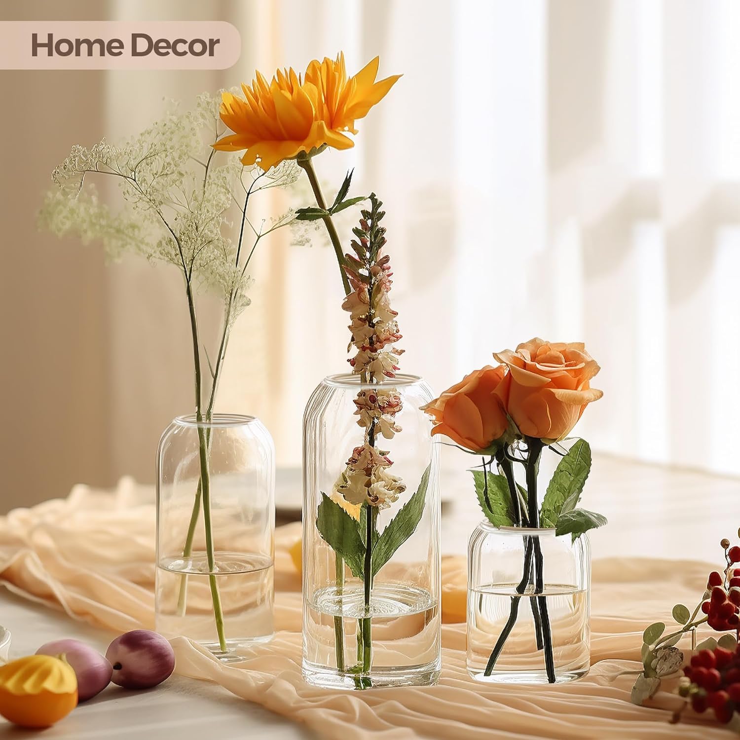 ComSaf Small Flower Vase Set of 12, Glass Bud Vases in Bulk, Clear Vases for Flower, Decor Centerpiece for Bathroom, Decorative Vases for House Warming, Valentines' Day, Mother's Day, Thanksgiving Day