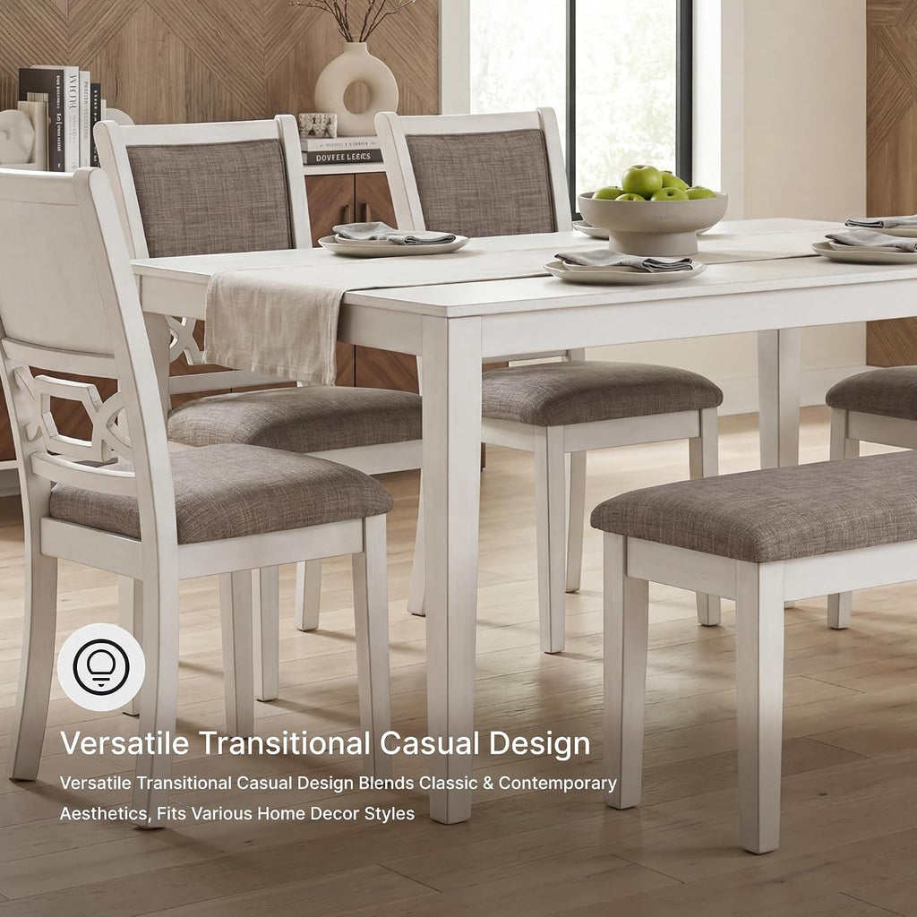 Signature Design by Ashley Erinberg Casual Dining Table with 4 Armless Upholstered Chairs and Bench, Set of 6, White & Light Gray