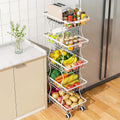 SAYZH Fruit Basket Kitchen Pantry Organizers and Storage - 5 Tier Stackable Metal Wire Basket Stand For Fruit Vegetable Snacks Jars Bins Containers Organization (White, 5 Tiers)
